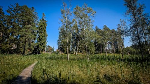 Lojsta slott - Blick von der ehemaligen Insel mit Befestigung auf das Festland